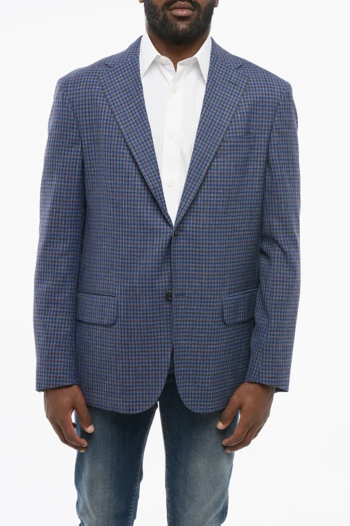 Best CC Collection Blazer in Fresco Lana con Motivo a Quadri Uomo Giacche
