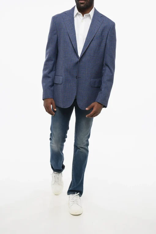 Best CC Collection Blazer in Fresco Lana con Motivo a Quadri Uomo Giacche