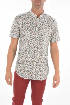 CC COLLECTION Camicia a Maniche Corte con Collo Button-down e Fantasa Floreale>Corneliani Outlet