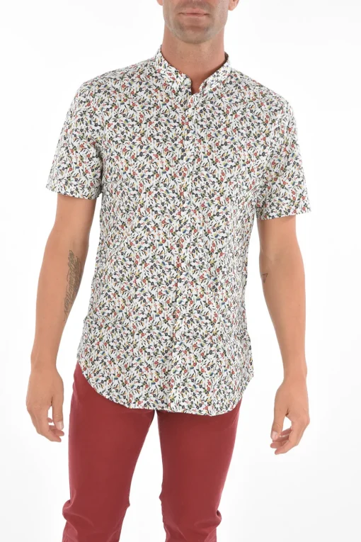 CC COLLECTION Camicia a Maniche Corte con Collo Button-down e Fantasa Floreale>Corneliani Outlet