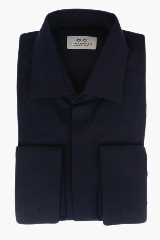 CC COLLECTION Camicia in Cotone Popeline con Abbottonatura Nascosta>Corneliani Fashion