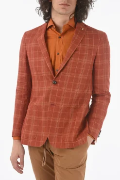 Online CC COLLECTION Giacca a 2 Bottoni RIGHT A Quadri Tartan In Lino con Spilla Uomo Giacche