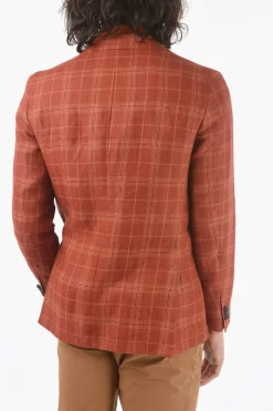 Online CC COLLECTION Giacca a 2 Bottoni RIGHT A Quadri Tartan In Lino con Spilla Uomo Giacche