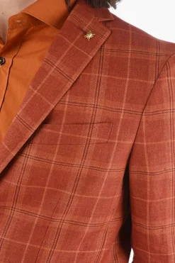 Online CC COLLECTION Giacca a 2 Bottoni RIGHT A Quadri Tartan In Lino con Spilla Uomo Giacche