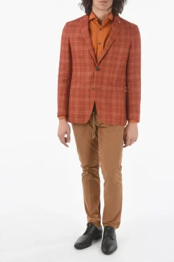 Online CC COLLECTION Giacca a 2 Bottoni RIGHT A Quadri Tartan In Lino con Spilla Uomo Giacche