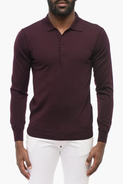 New CC COLLECTION Maglia in Lana a Tinta Unita con Collo a Polo Uomo Maglieria