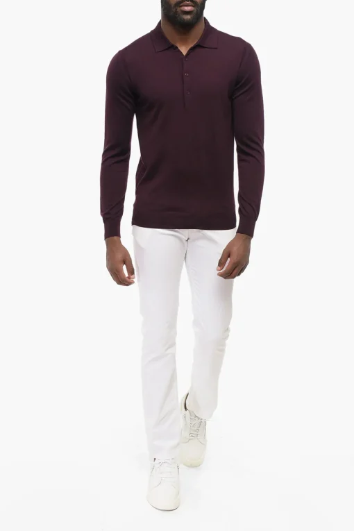 New CC COLLECTION Maglia in Lana a Tinta Unita con Collo a Polo Uomo Maglieria