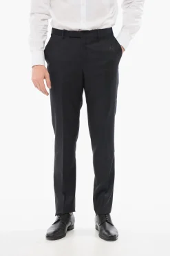 CC COLLECTION Pantaloni in Lana Vergine con Chiusura a Scomparsa>Corneliani Fashion