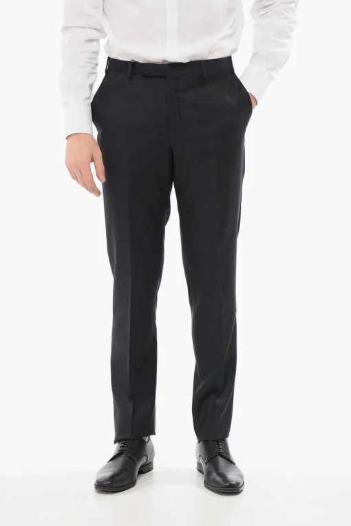 CC COLLECTION Pantaloni in Lana Vergine con Chiusura a Scomparsa>Corneliani Fashion