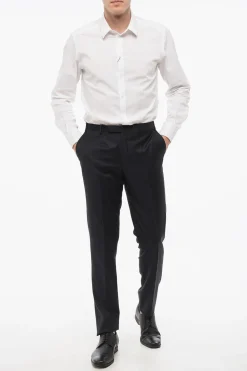 CC COLLECTION Pantaloni in Lana Vergine con Chiusura a Scomparsa></noscript>Corneliani Fashion