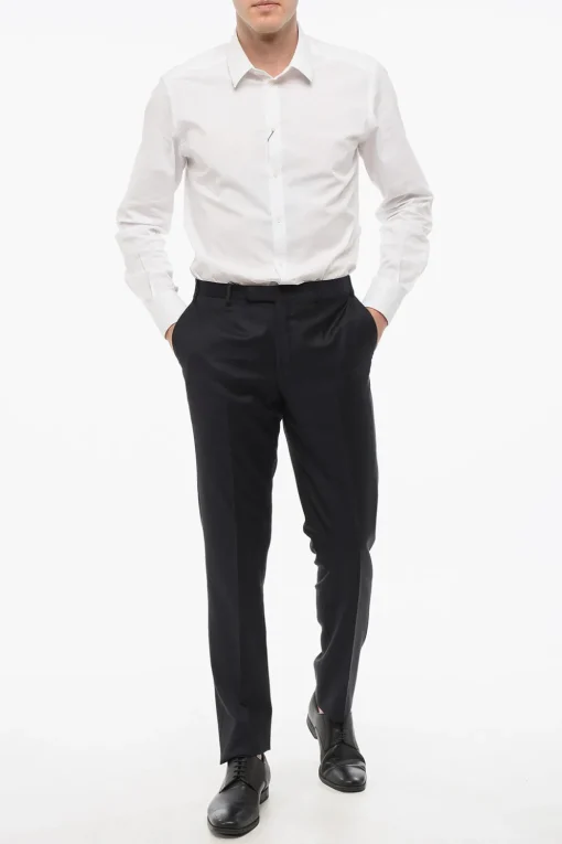 CC COLLECTION Pantaloni in Lana Vergine con Chiusura a Scomparsa>Corneliani Fashion