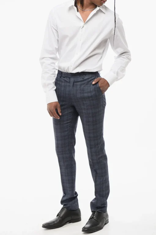 CC COLLECTION Pantaloni in Misto Seta con Motivo Plaid>Corneliani Outlet