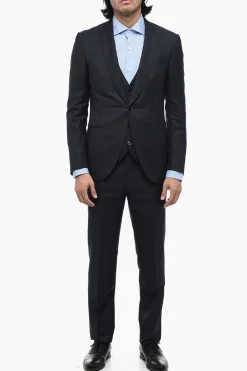 Discount CERIMONIA Abito 3 Pezzi in Misto Lana Pin Point Uomo Completi