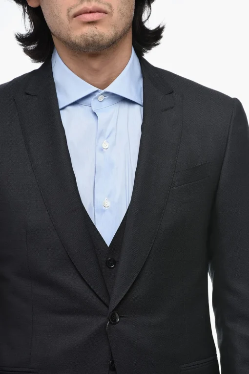 Discount CERIMONIA Abito 3 Pezzi in Misto Lana Pin Point Uomo Completi