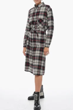 Discount Chemisier HERITAGE GAUZE in Misto Lana con Cintura Donna Vestiti