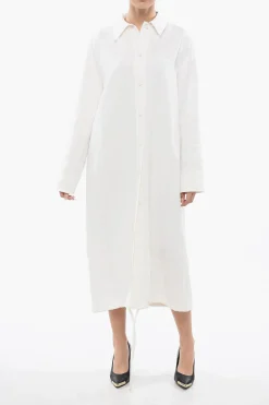 Discount Chemisier in Lino Spalmato con Coulisse Donna Vestiti