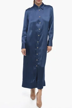 Online Chemisier in Satin a Manica Lunga Donna Vestiti