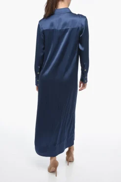 Online Chemisier in Satin a Manica Lunga Donna Vestiti