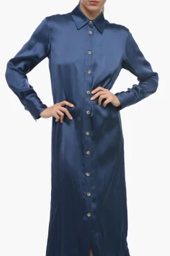 Online Chemisier in Satin a Manica Lunga Donna Vestiti