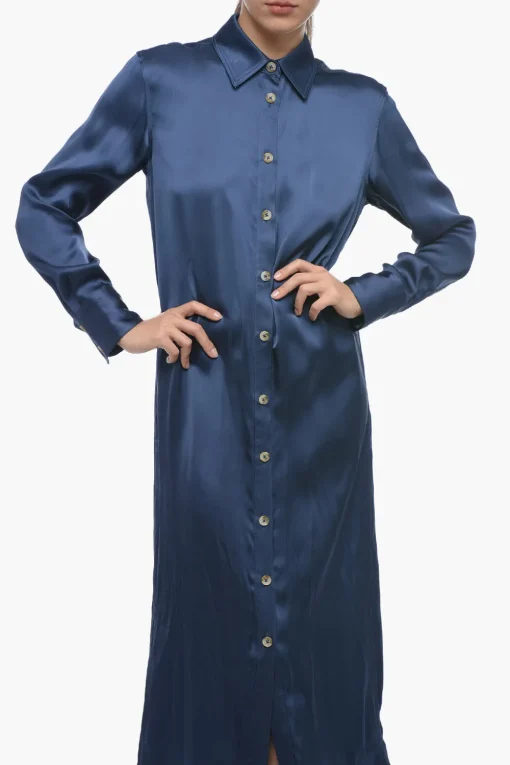 Online Chemisier in Satin a Manica Lunga Donna Vestiti