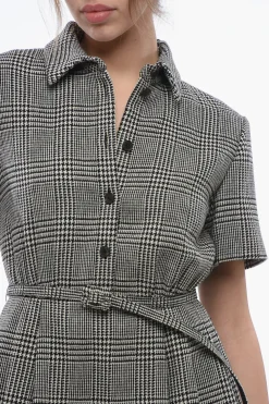 New Chemisier Svasato in Lana District Check con Dettaglio in Pizzo Donna Vestiti
