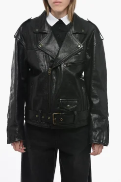 Discount Chiodo in Pelle Trapuntato con Vestibilità Oversize Donna Giubbotti