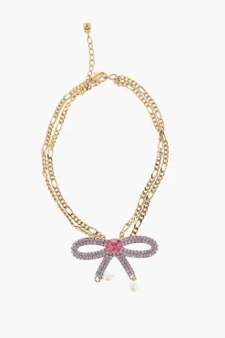 Outlet Choker in Metallo Dorato con Fiocco Impreziosito da Cristalli Swarovski Donna Gioielli