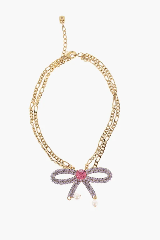 Outlet Choker in Metallo Dorato con Fiocco Impreziosito da Cristalli Swarovski Donna Gioielli