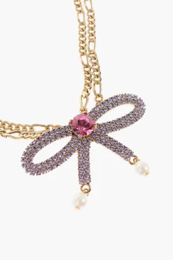 Outlet Choker in Metallo Dorato con Fiocco Impreziosito da Cristalli Swarovski Donna Gioielli