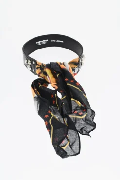 Sale Choker In Pelle con Borchie e Dettagli in Foulard Donna Gioielli