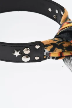 Sale Choker In Pelle con Borchie e Dettagli in Foulard Donna Gioielli