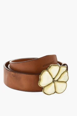 Hot Cintura ALOHA SPIRIT in Pelle con Fibbia a Forma di Fiore 30mm Uomo Cinture