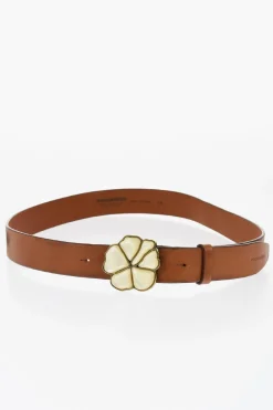 Hot Cintura ALOHA SPIRIT in Pelle con Fibbia a Forma di Fiore 30mm Uomo Cinture