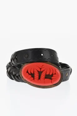 Cintura ALOHA SPIRIT in Pelle Intrecciata con Fibbia in Legno 30mm>Dsquared2 Fashion