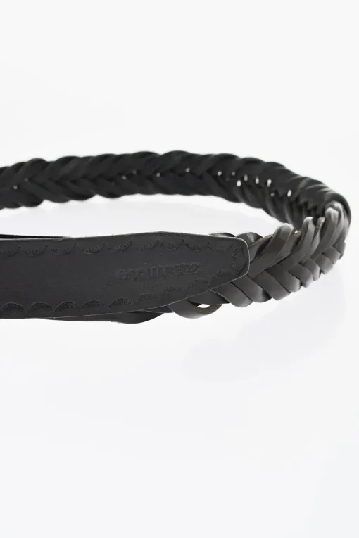 Cintura ALOHA SPIRIT in Pelle Intrecciata con Fibbia in Legno 30mm>Dsquared2 Fashion