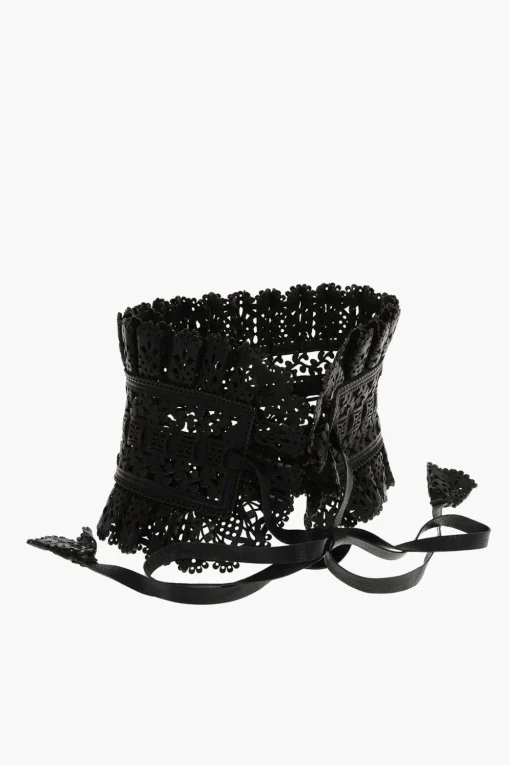 Cintura Corsetto in Pelle Effetto Pizzo 180mm>Dsquared2 New