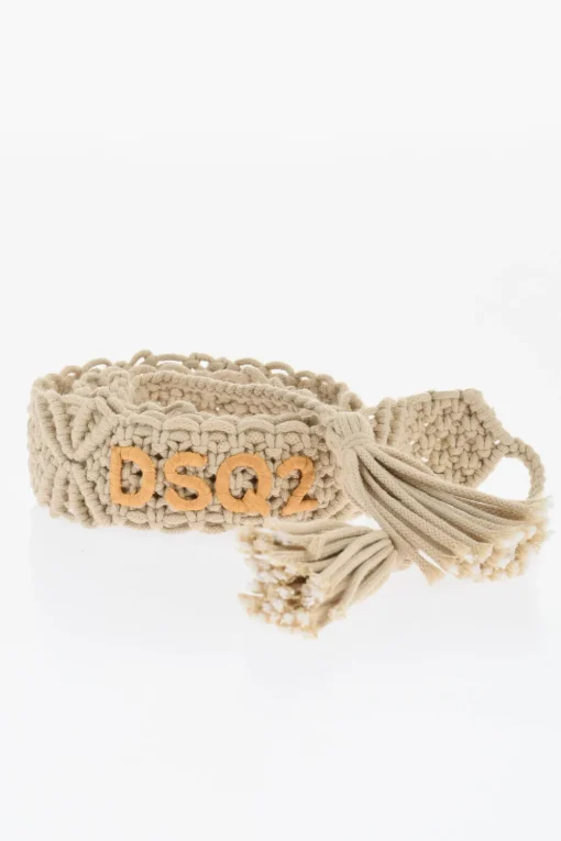 Cintura in Cotone Macramè con Dettaglio in Rafia 40mm>Dsquared2 Discount