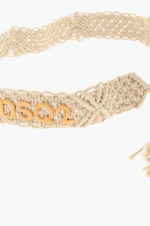 Cintura in Cotone Macramè con Dettaglio in Rafia 40mm>Dsquared2 Discount