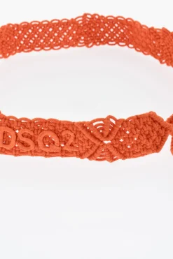 Cintura in Cotone Macramè con Dettaglio in Rafia 40mm></noscript>Dsquared2 Outlet