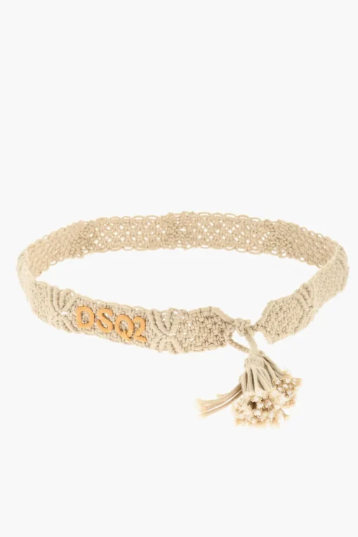 Cintura in Cotone Macramè con Dettaglio in Rafia 40mm>Dsquared2 Discount