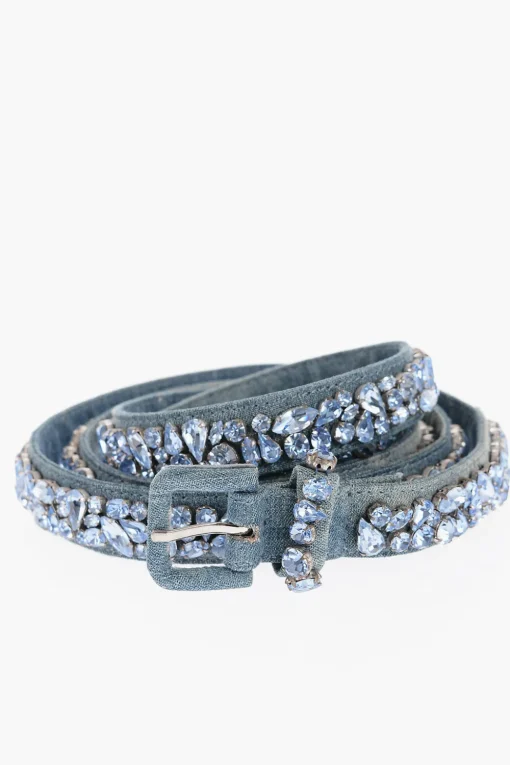Cintura in Denim con Gioielli All-Over 25mm>Ermanno Scervino Best