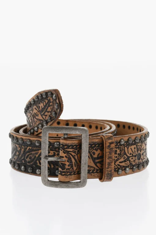 Clearance Cintura in Pelle a Fantasia con Borchie 40mm Uomo Cinture