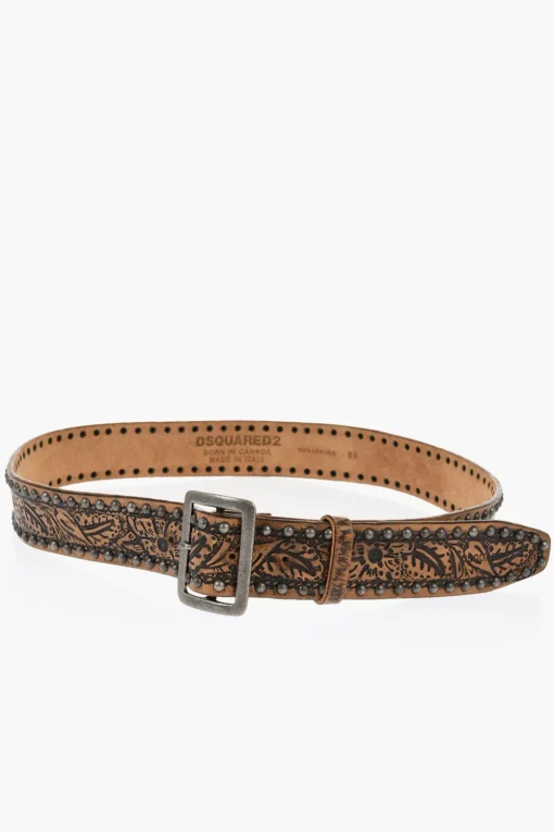 Clearance Cintura in Pelle a Fantasia con Borchie 40mm Uomo Cinture