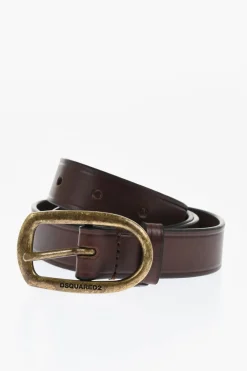 Cintura in Pelle a Tinta Unita con Fibbia Dorata 25mm>Dsquared2 Discount