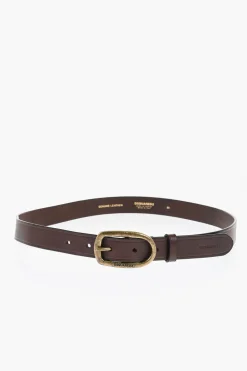 Cintura in Pelle a Tinta Unita con Fibbia Dorata 25mm>Dsquared2 Discount