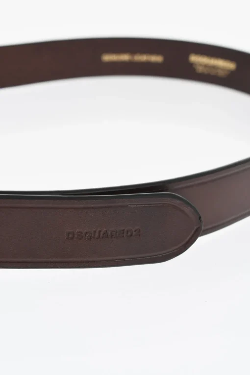 Cintura in Pelle a Tinta Unita con Fibbia Dorata 25mm>Dsquared2 Discount