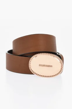 Cintura in Pelle a Tinta Unita con Fibbia Ovale 35mm>Dsquared2 Best