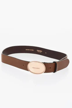 Cintura in Pelle a Tinta Unita con Fibbia Ovale 35mm>Dsquared2 Best