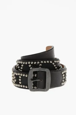 Fashion Cintura in Pelle Borchiata con Dettagli Goffrati 40mm Uomo Cinture