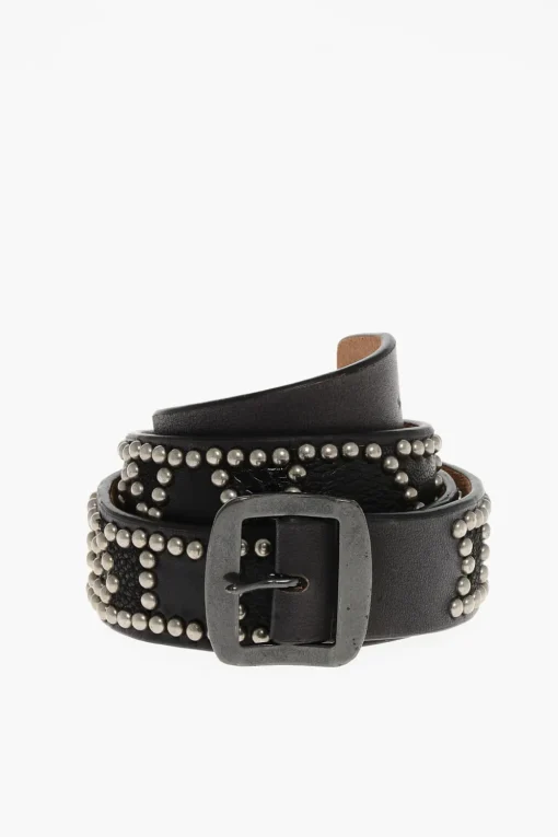 Fashion Cintura in Pelle Borchiata con Dettagli Goffrati 40mm Uomo Cinture